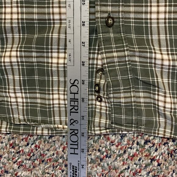 Eddie Bauer Favorite Ivory Green Plaid LS Relaxed Fit Flannel Shirt Size LTall - Picture 7 of 8